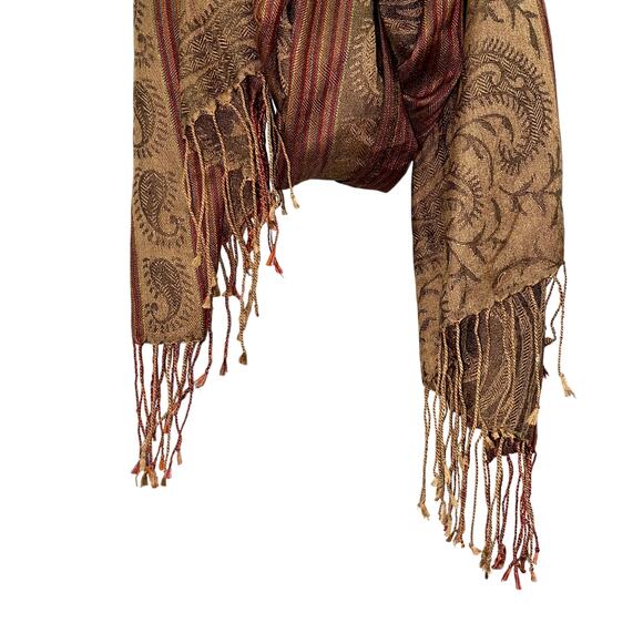 Reversible Paisley Pashmina shawl with a striped pattern and fringe trim - Picture 4 of 5